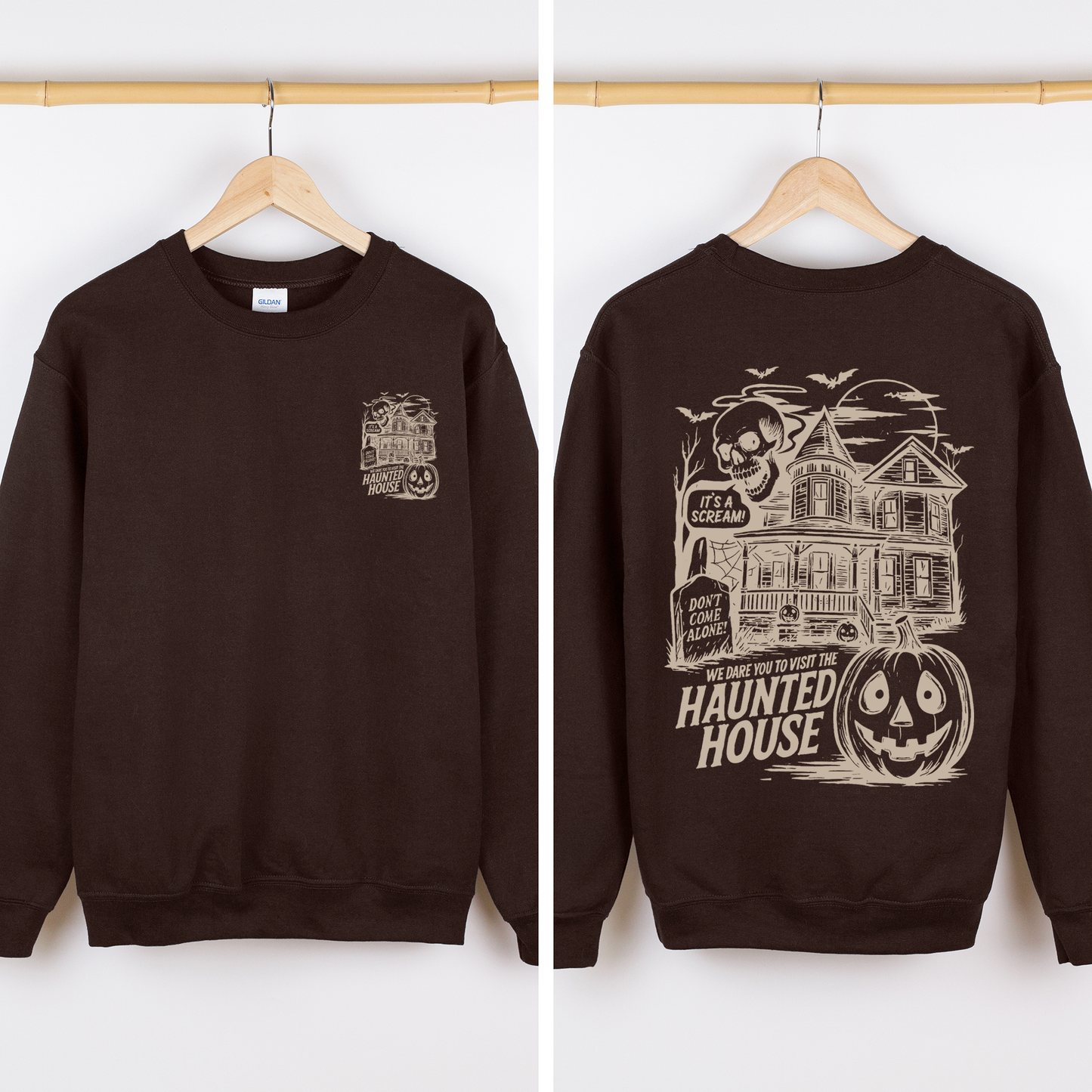 We Dare You To Visit The Haunted House, Spooky, Halloween, Pumpkin Sweatshirt
