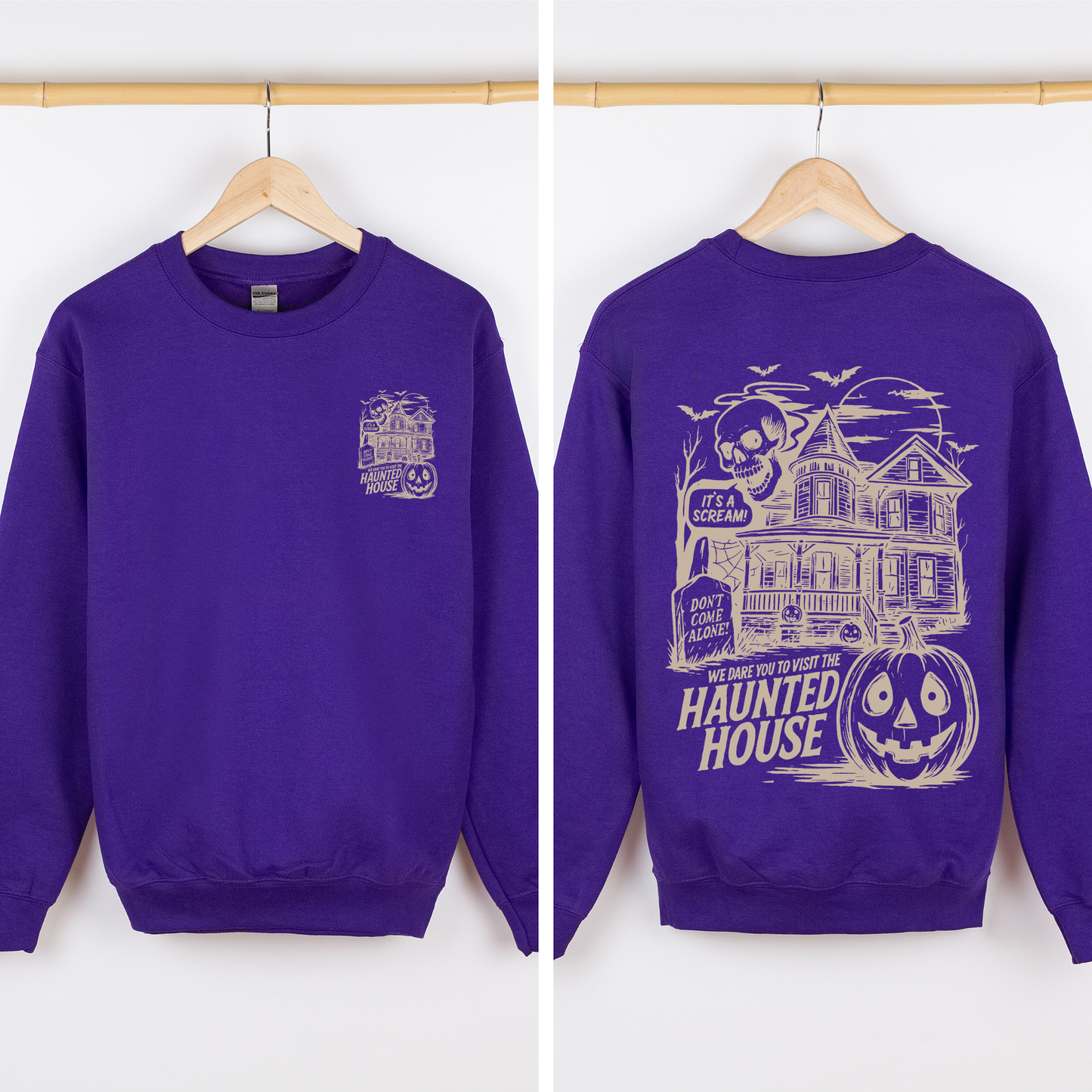 We Dare You To Visit The Haunted House, Spooky, Halloween, Pumpkin Sweatshirt