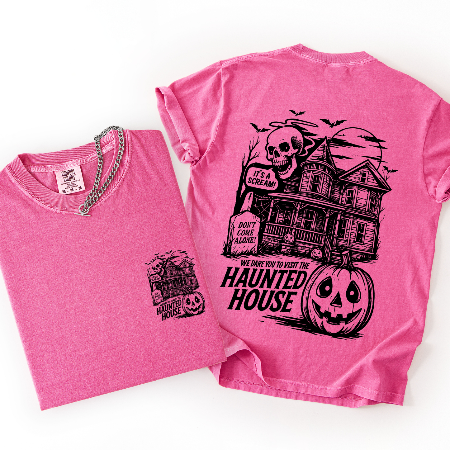 We Dare You To Visit The Haunted House, Spooky, Halloween, Pumpkin, Comfort Colors T-Shirt