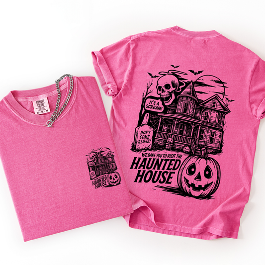We Dare You To Visit The Haunted House, Spooky, Halloween, Pumpkin, Comfort Colors T-Shirt