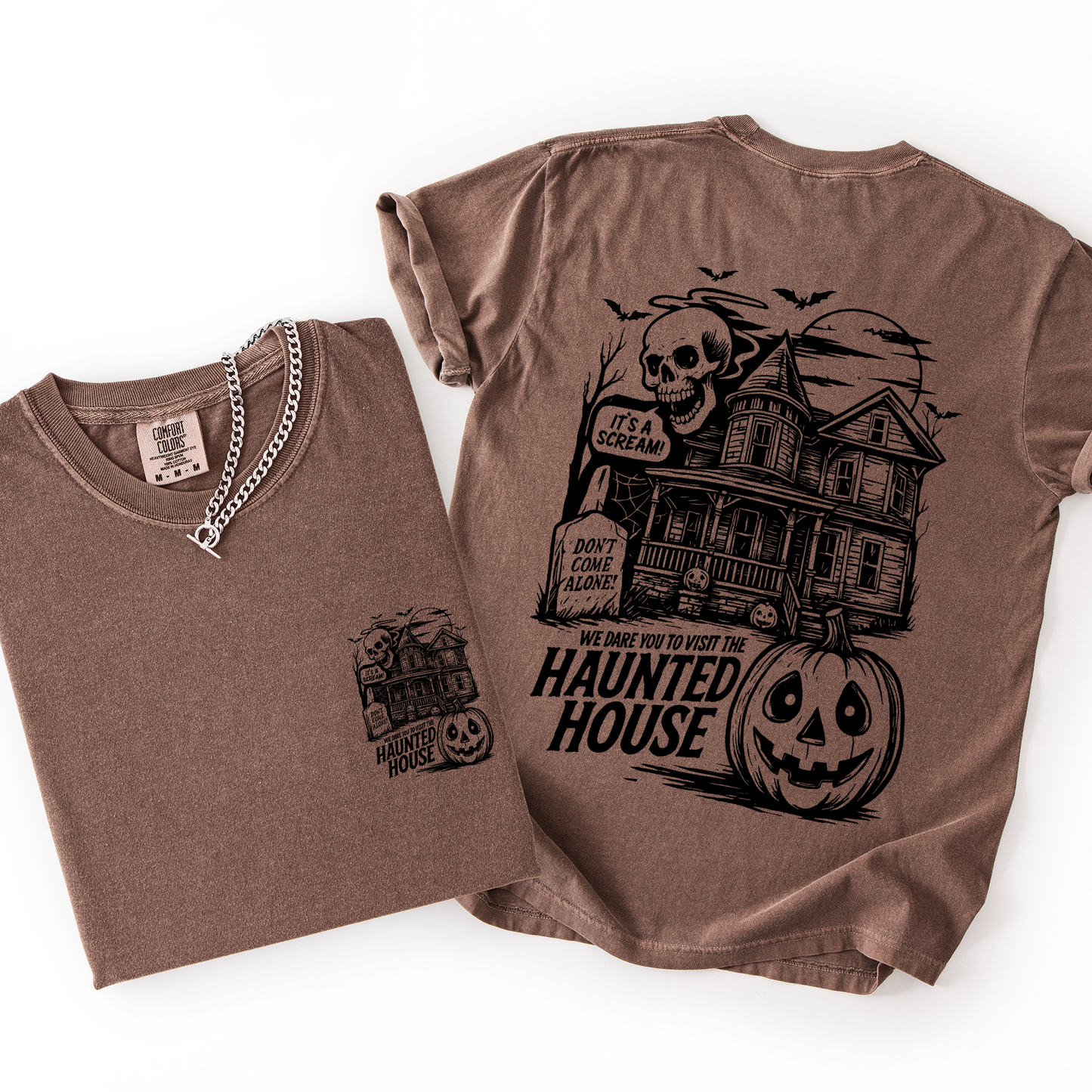 We Dare You To Visit The Haunted House, Spooky, Halloween, Pumpkin, Comfort Colors T-Shirt