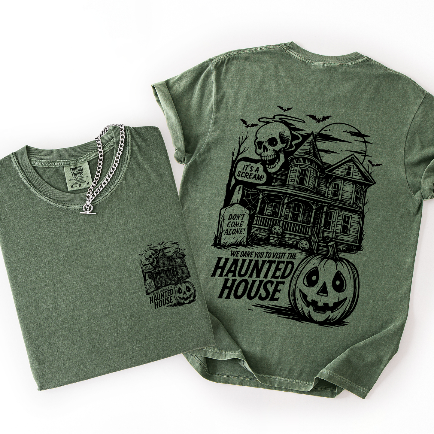 We Dare You To Visit The Haunted House, Spooky, Halloween, Pumpkin, Comfort Colors T-Shirt
