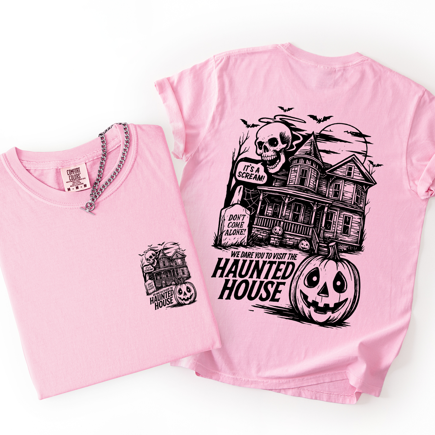 We Dare You To Visit The Haunted House, Spooky, Halloween, Pumpkin, Comfort Colors T-Shirt