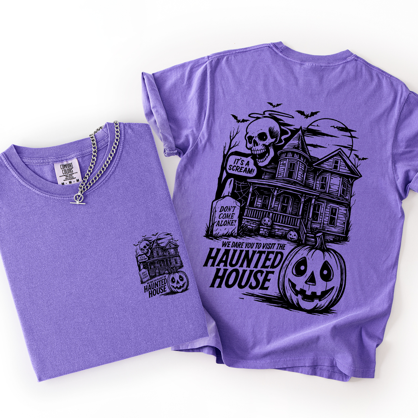 We Dare You To Visit The Haunted House, Spooky, Halloween, Pumpkin, Comfort Colors T-Shirt