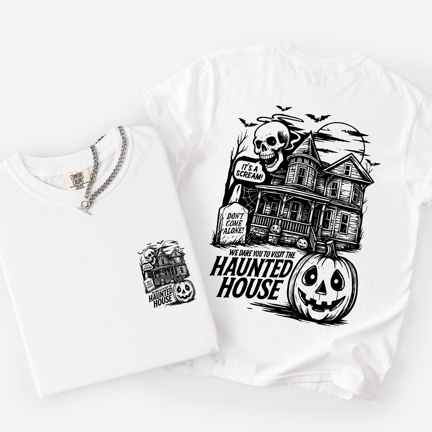 We Dare You To Visit The Haunted House, Spooky, Halloween, Pumpkin, Comfort Colors T-Shirt