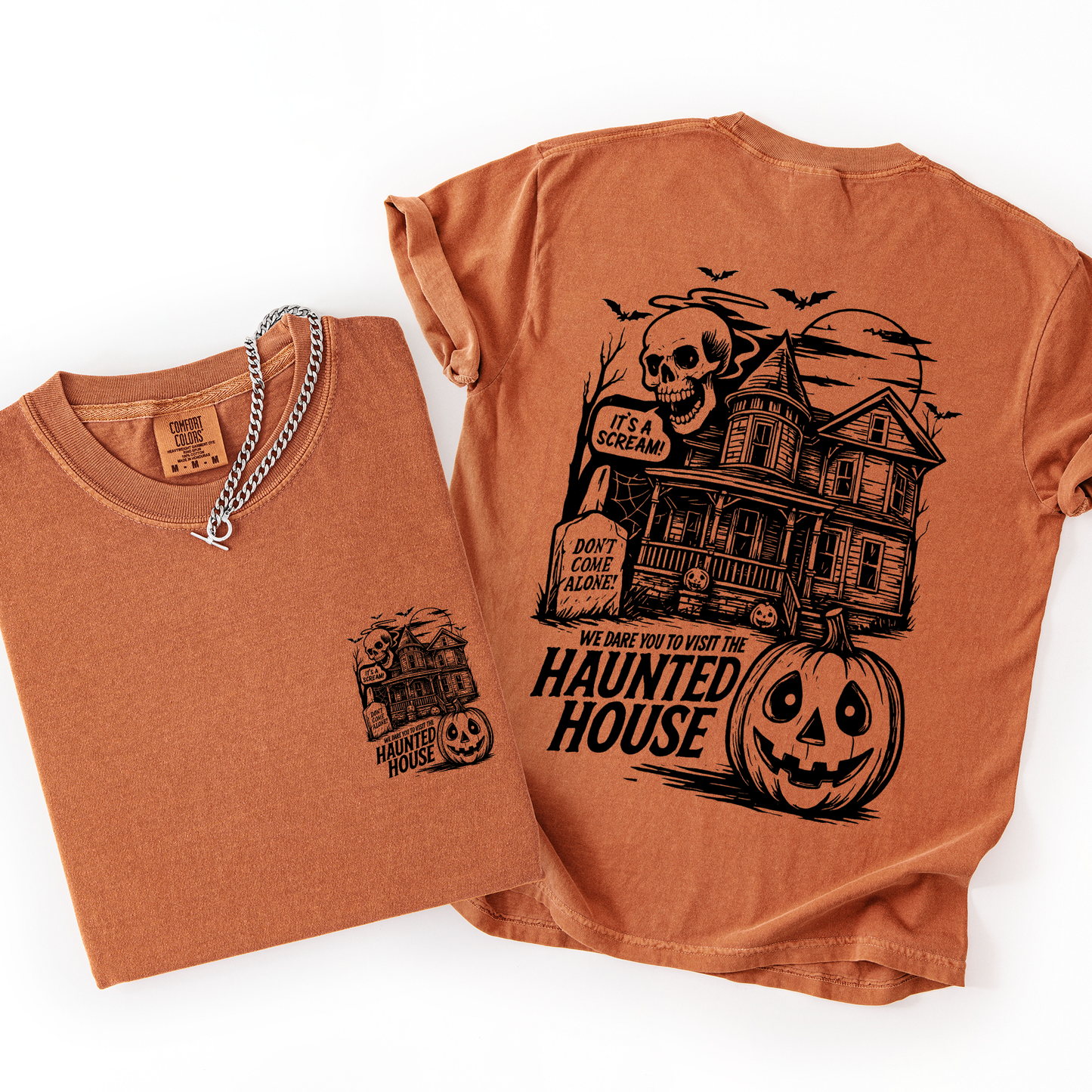 We Dare You To Visit The Haunted House, Spooky, Halloween, Pumpkin, Comfort Colors T-Shirt