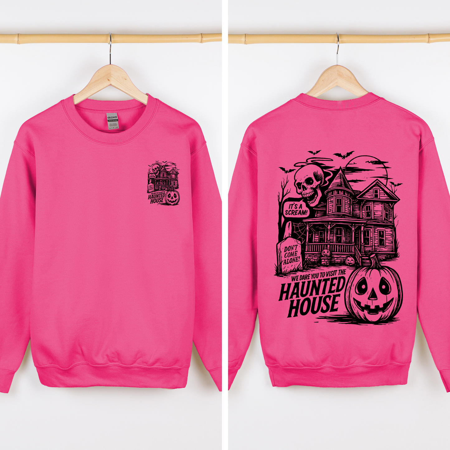 We Dare You To Visit The Haunted House, Spooky, Halloween, Pumpkin Sweatshirt