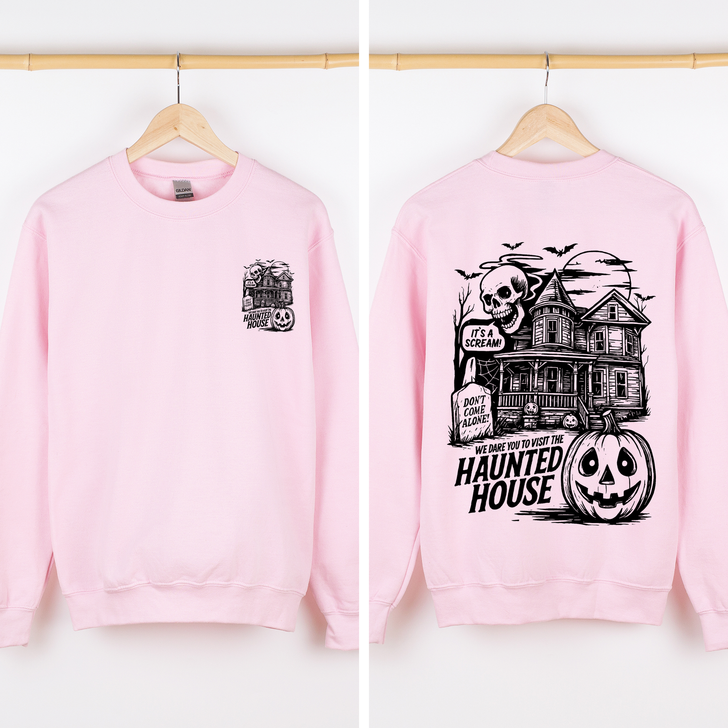 We Dare You To Visit The Haunted House, Spooky, Halloween, Pumpkin Sweatshirt
