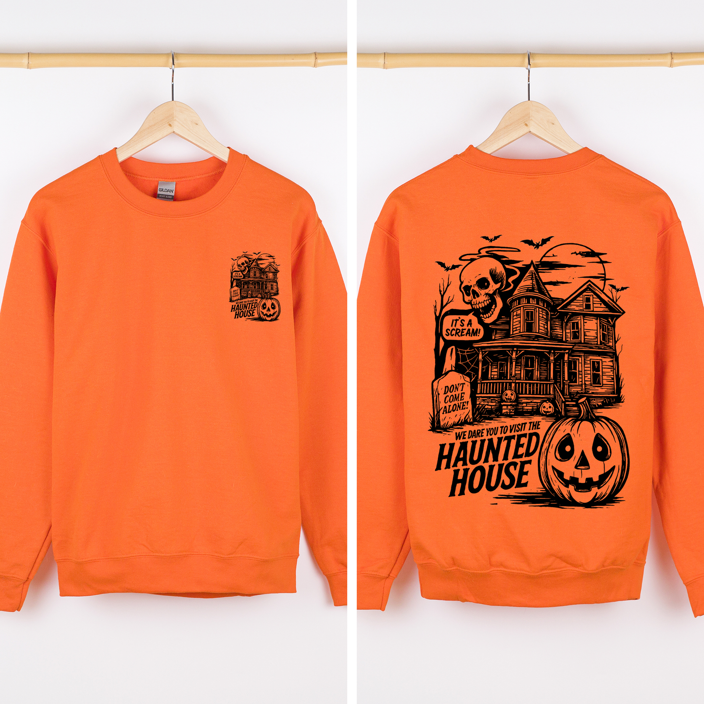 We Dare You To Visit The Haunted House, Spooky, Halloween, Pumpkin Sweatshirt