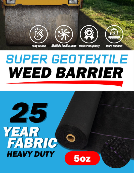 Pro Grade 5oz Weed Barrier - Heavy Duty Landscape Fabric - Weed Block - 25 Year Fabric