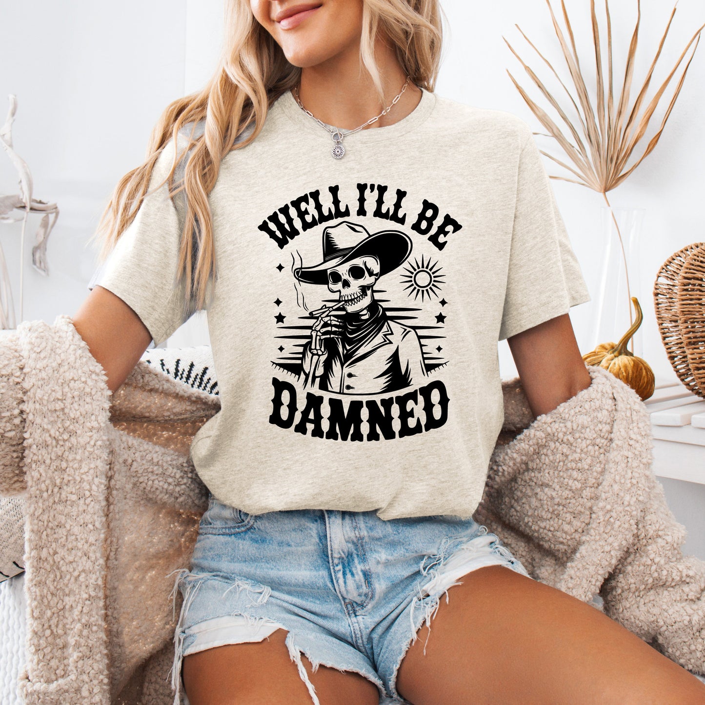 Well I'll Be Damned, Skeleton, Funny, Halloween, Tshirt