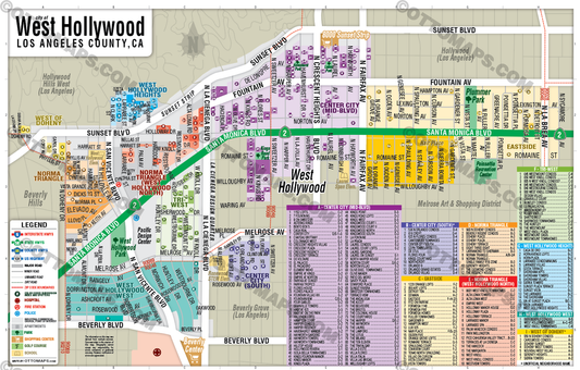 West Hollywood Map, Los Angeles County, CA - POSTER PRINTS