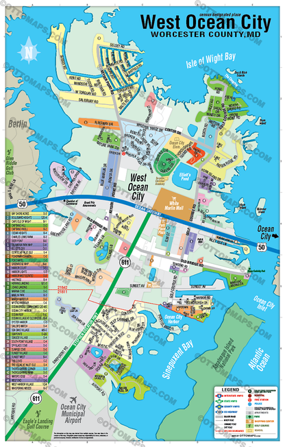 West Ocean City Map, Worcester County, MD - POSTER PRINTS