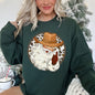 Western Cowboy Santa, Hat, Cow Print, Christmas, Retro Sweatshirt