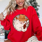 Western Cowboy Santa, Hat, Cow Print, Christmas, Retro Sweatshirt