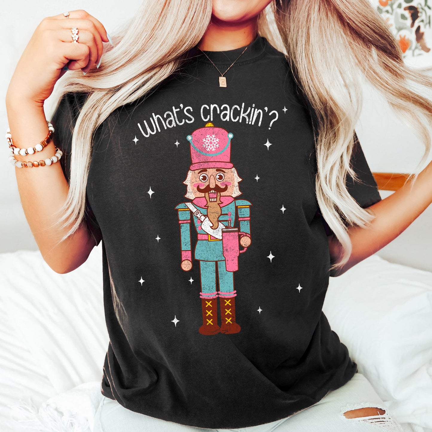 What's Crackin, Nutcracker, Christmas Text, Comfort Colors Tshirt