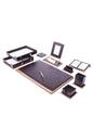 MOOG Star Leather Desk Set -Walnut Wood Combination -Double Document Tray - Brown -11 PCS