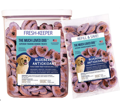 Much Loved Dog Blueberry Training Reward Treats - ECO Set (Filled Fresh Keeper +1 Refill)