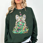 Whimsical Pastel Christmas Tree, Coquette, Ribbon, Bow, Dalmatian Print, Xmas Sweatshirt