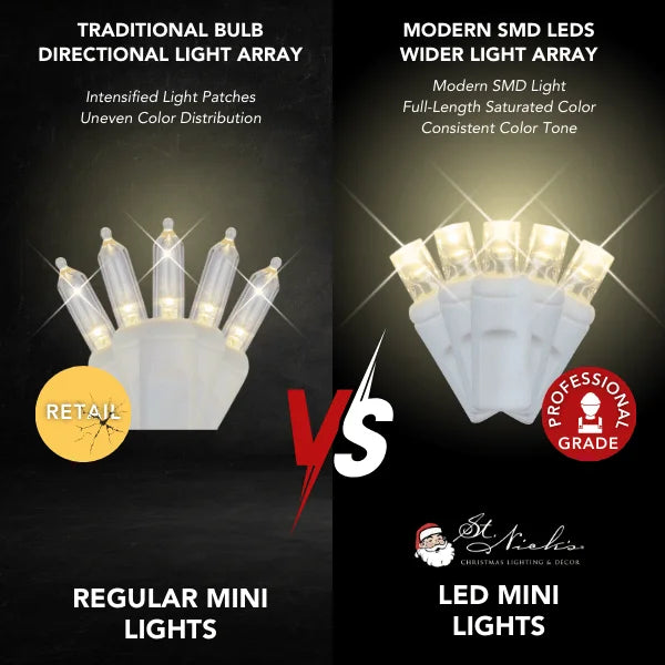LED Mini Lights 5MM White Wire Warm White Twinkle 4:1 -6" Spacing