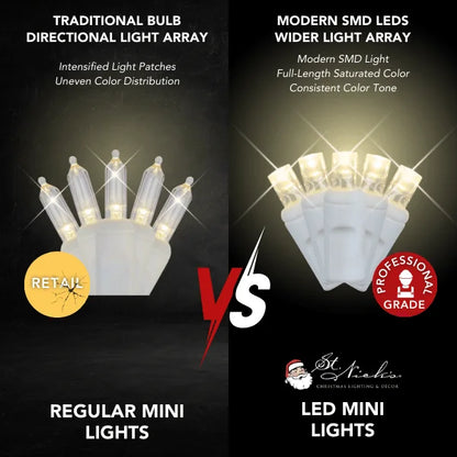 LED Mini Lights 5MM White Wire Warm White Twinkle 4:1 -6" Spacing