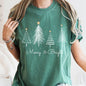 White Merry and Bright Christmas Trees, Gold Star, Comfort Colors Tshirt