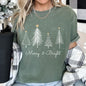 White Merry and Bright Christmas Trees, Gold Star, Comfort Colors Tshirt