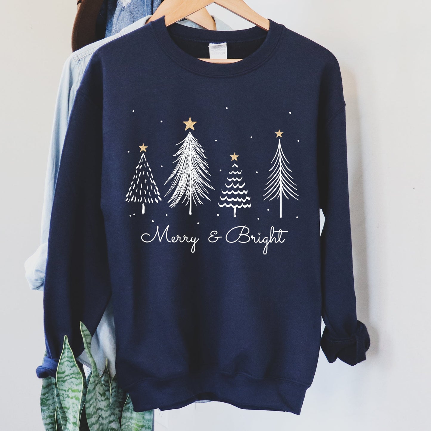 White Merry and Bright Christmas Trees Sweatshirt