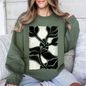 White Petal Flower and Black Leaf, Vintage Boho, Nature Sweatshirt