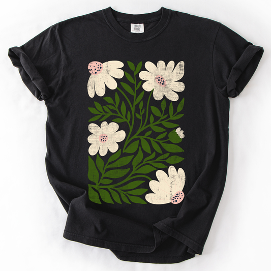 White Wildflower Botanical, Vintage Boho, Nature, Comfort Colors T-Shirt