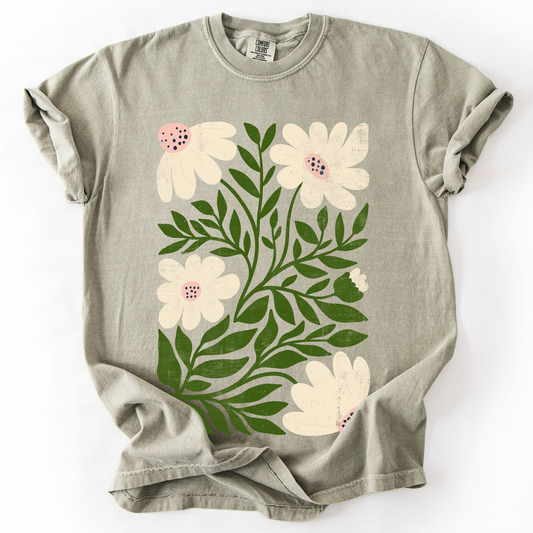 White Wildflower Botanical, Vintage Boho, Nature, Comfort Colors T-Shirt
