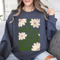 White Wildflower Botanical, Vintage Boho, Nature Sweatshirt