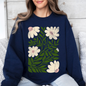 White Wildflower Botanical, Vintage Boho, Nature Sweatshirt