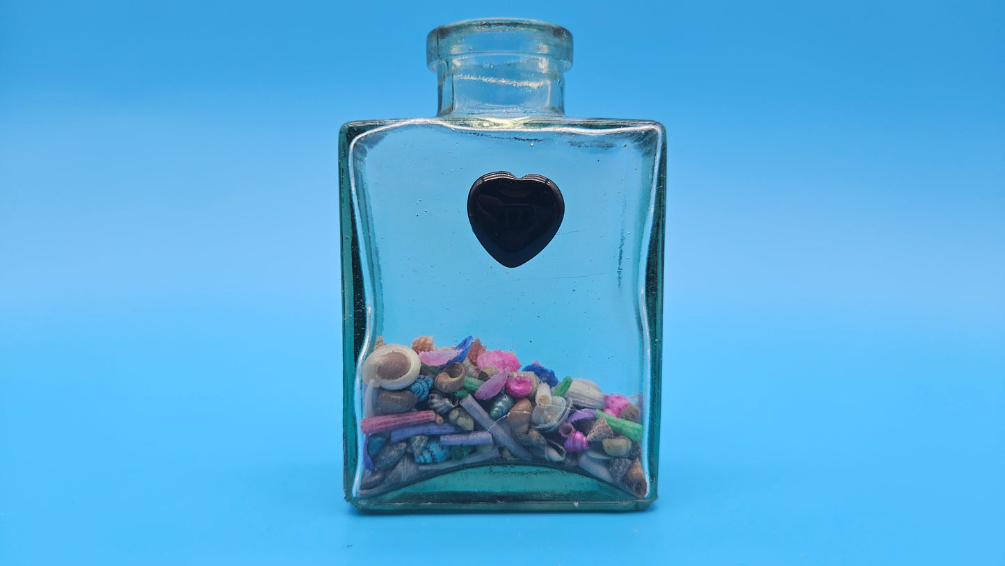Glass Bottle with Heart – Coastal Home Decor Shell Accent