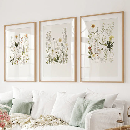 Watercolor Set of 3. Colorful Wildflower Prints