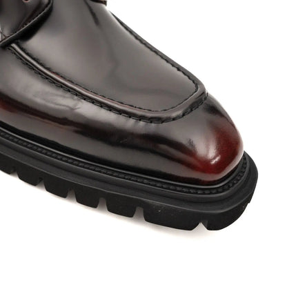Wine Patent Lug Sole Ankle Boot