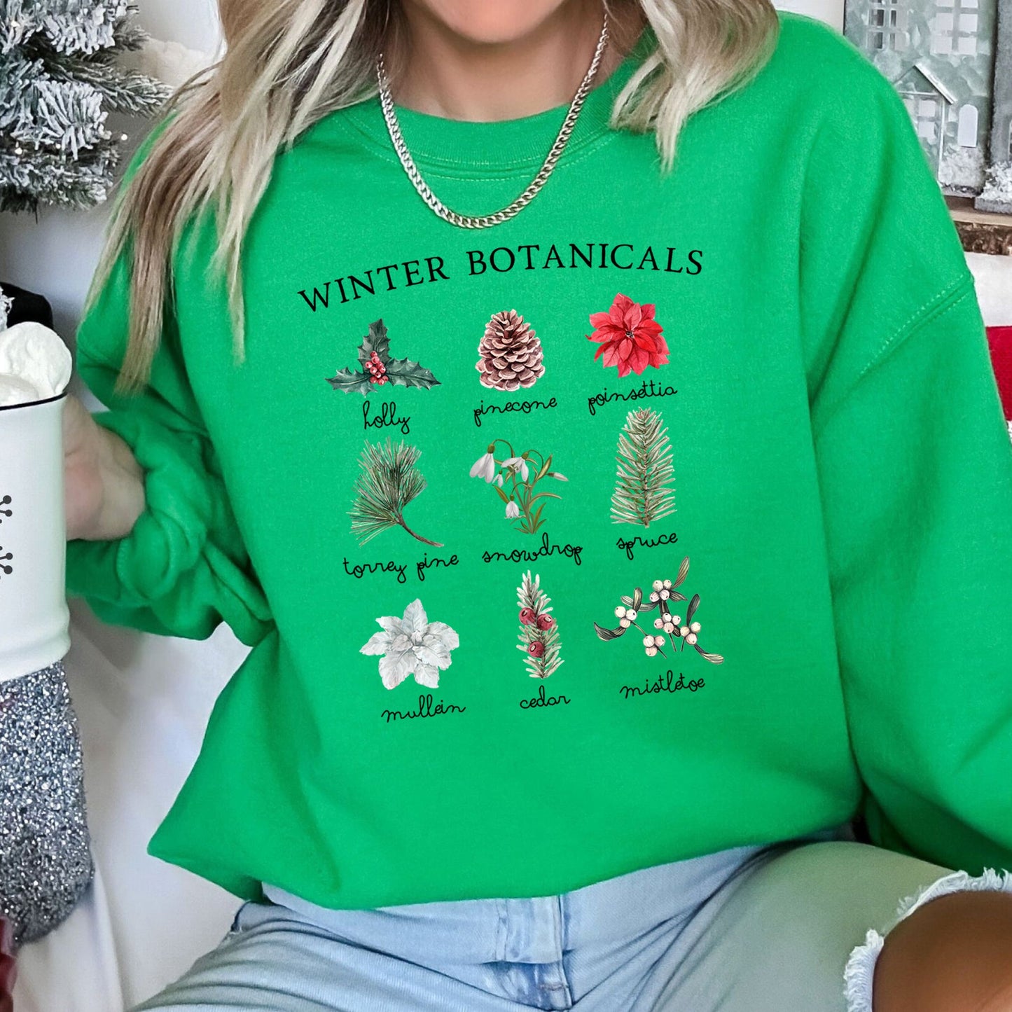 Winter Botanicals, Holly, Poinsettia Christmas Sweatshirt