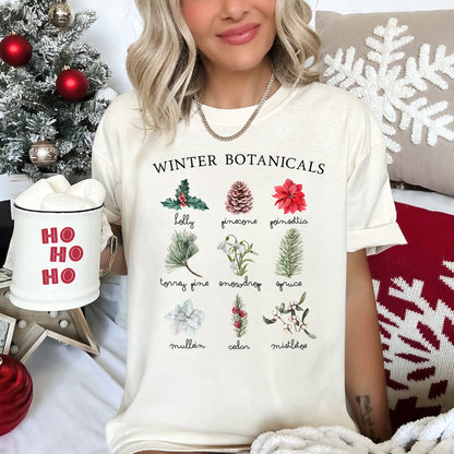 Winter Botanicals, Holly, Poinsettia, Pine Tree, Comfort Colors Tshirt