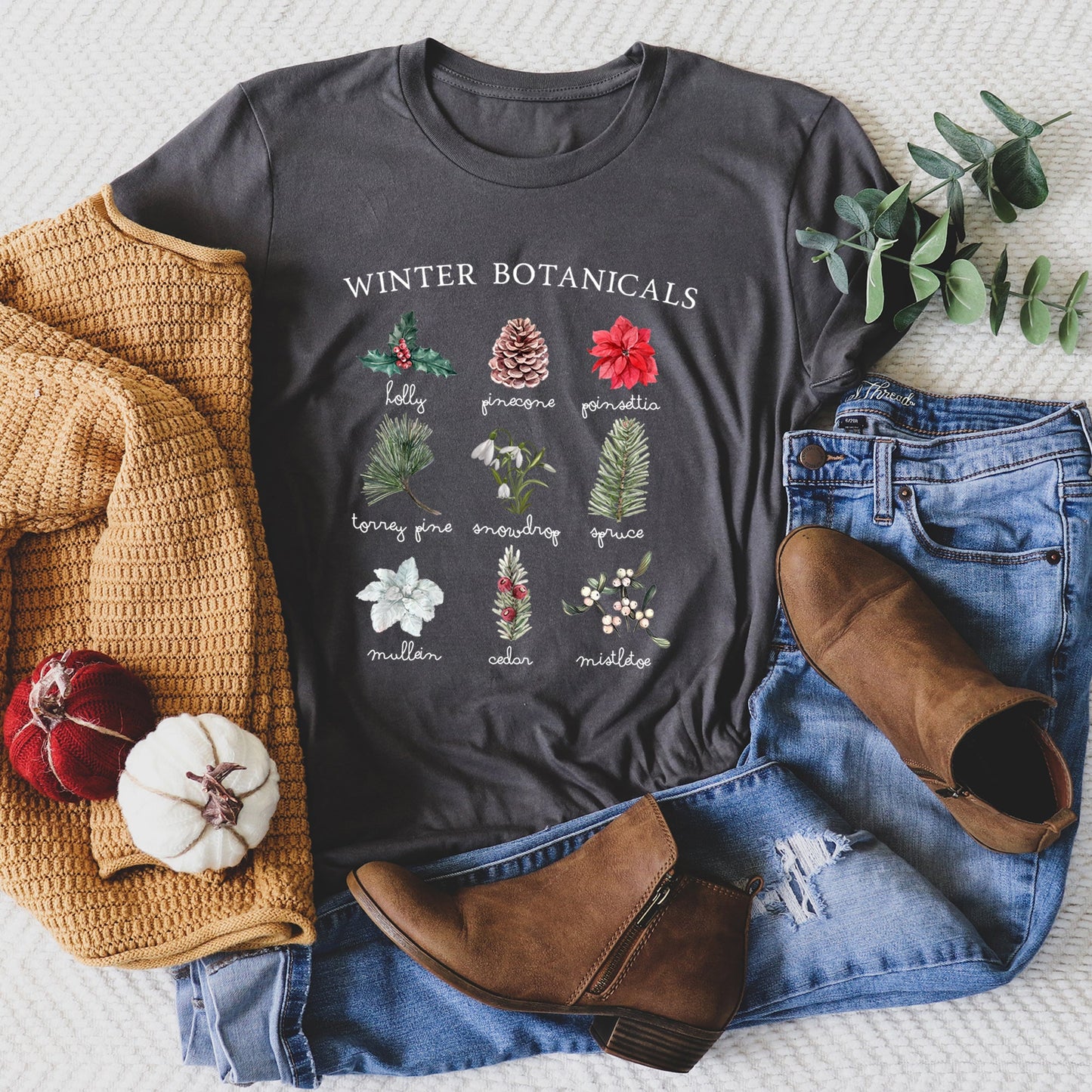 Winter Botanicals, Holly, Poinsettia, Pine Tree Super Soft Tshirt