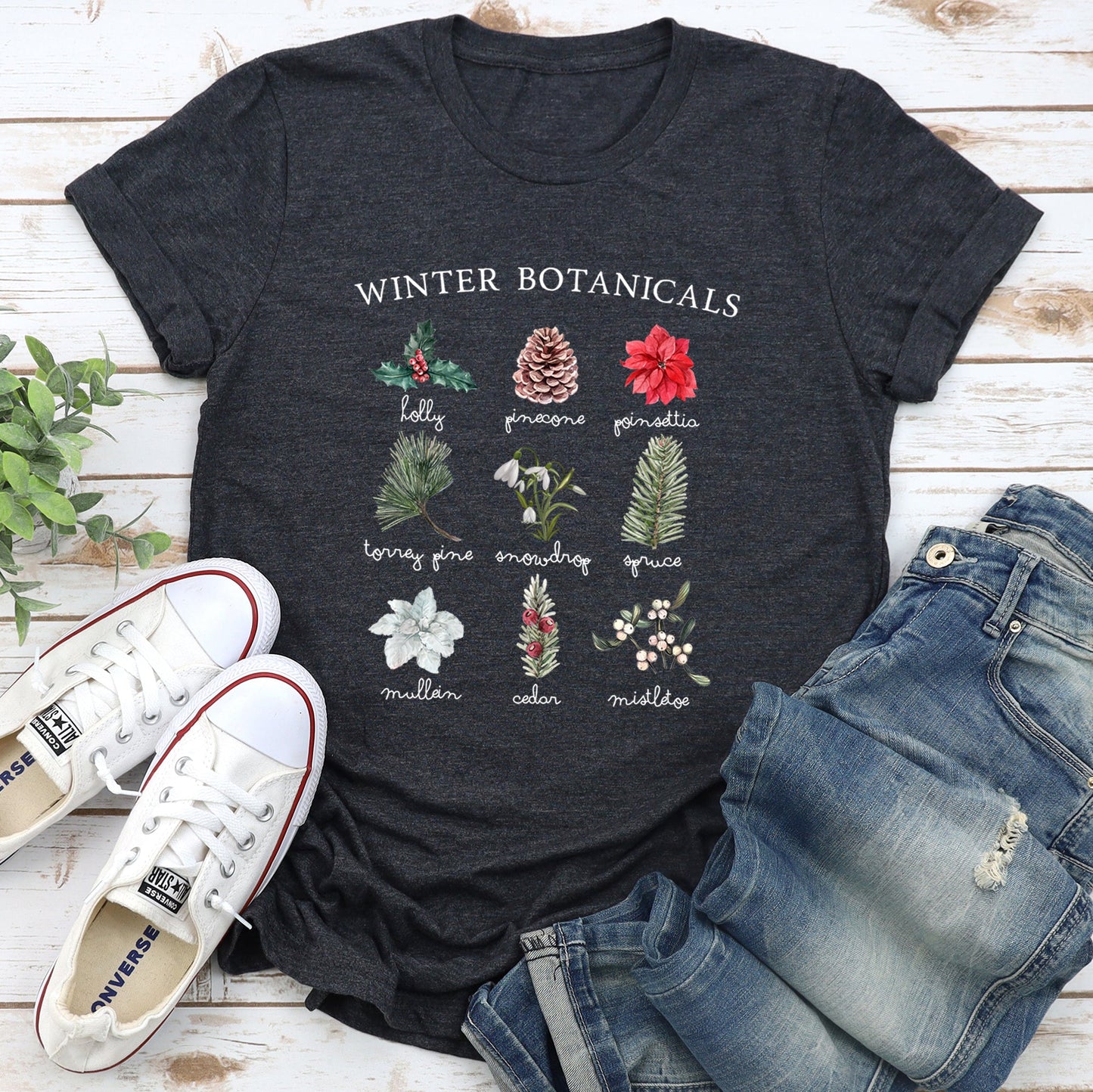 Winter Botanicals, Holly, Poinsettia, Pine Tree Super Soft Tshirt