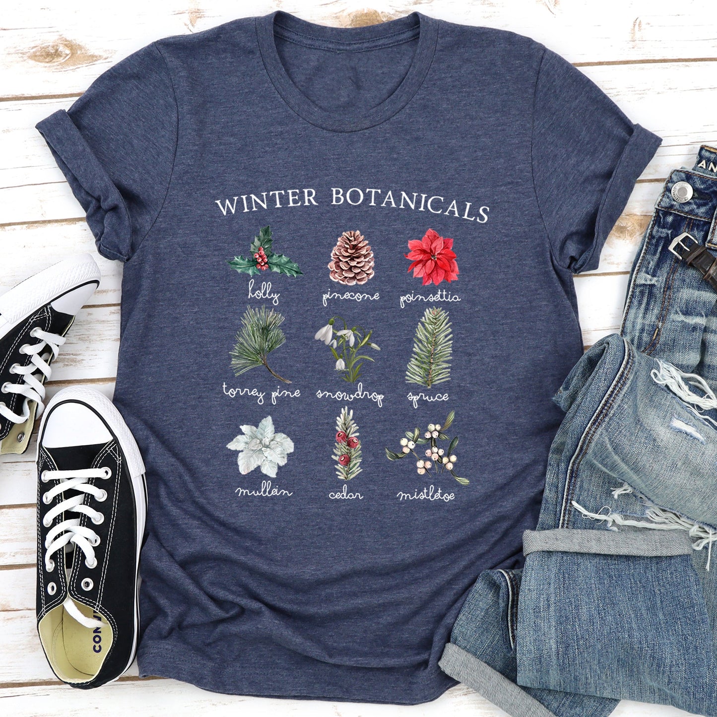 Winter Botanicals, Holly, Poinsettia, Pine Tree Super Soft Tshirt