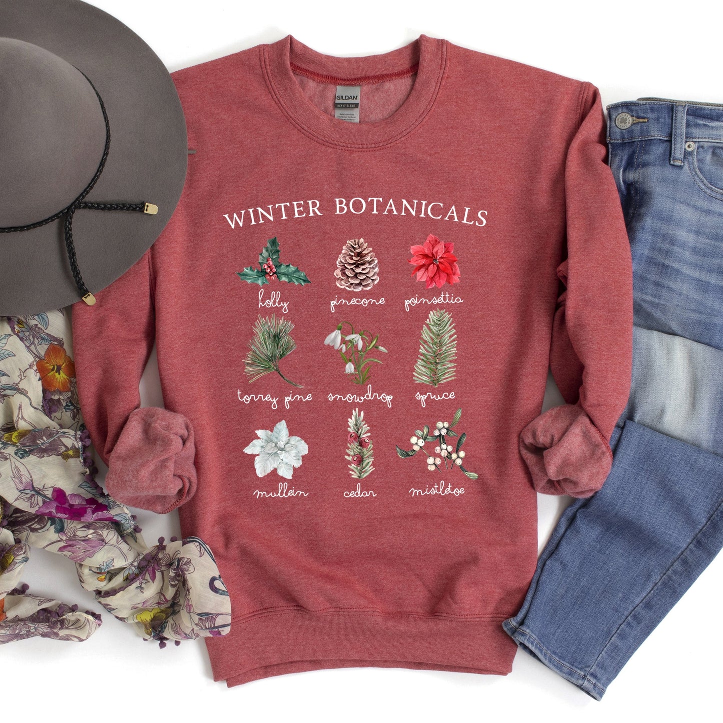 Winter Botanicals Holly Poinsettia Christmas Sweatshirt
