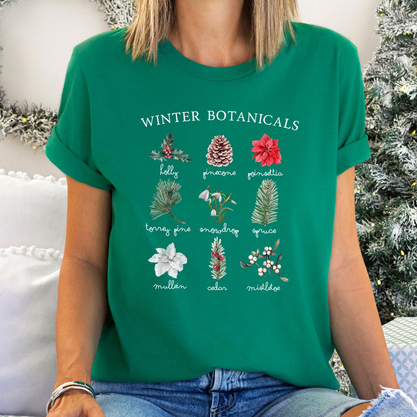 Winter Botanicals, Holly, Poinsettia, Pine Tree Super Soft Tshirt