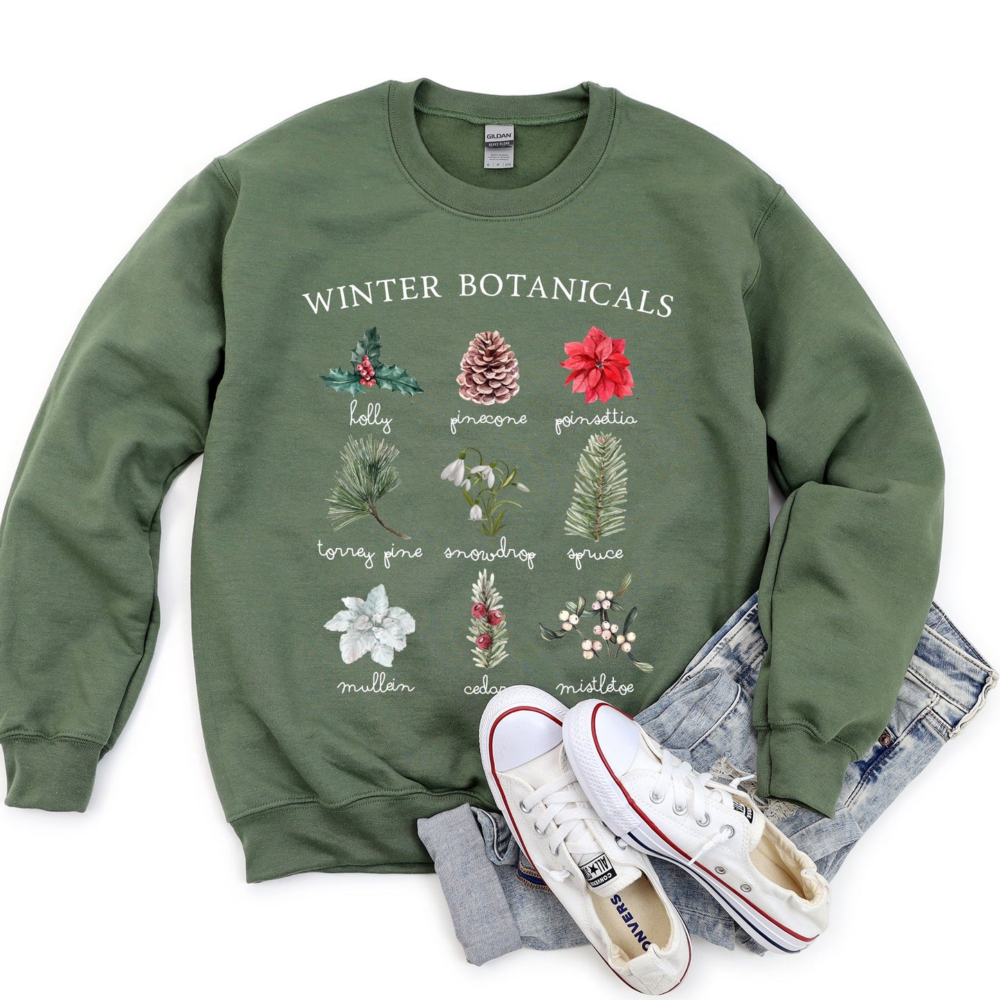Winter Botanicals Holly Poinsettia Christmas Sweatshirt