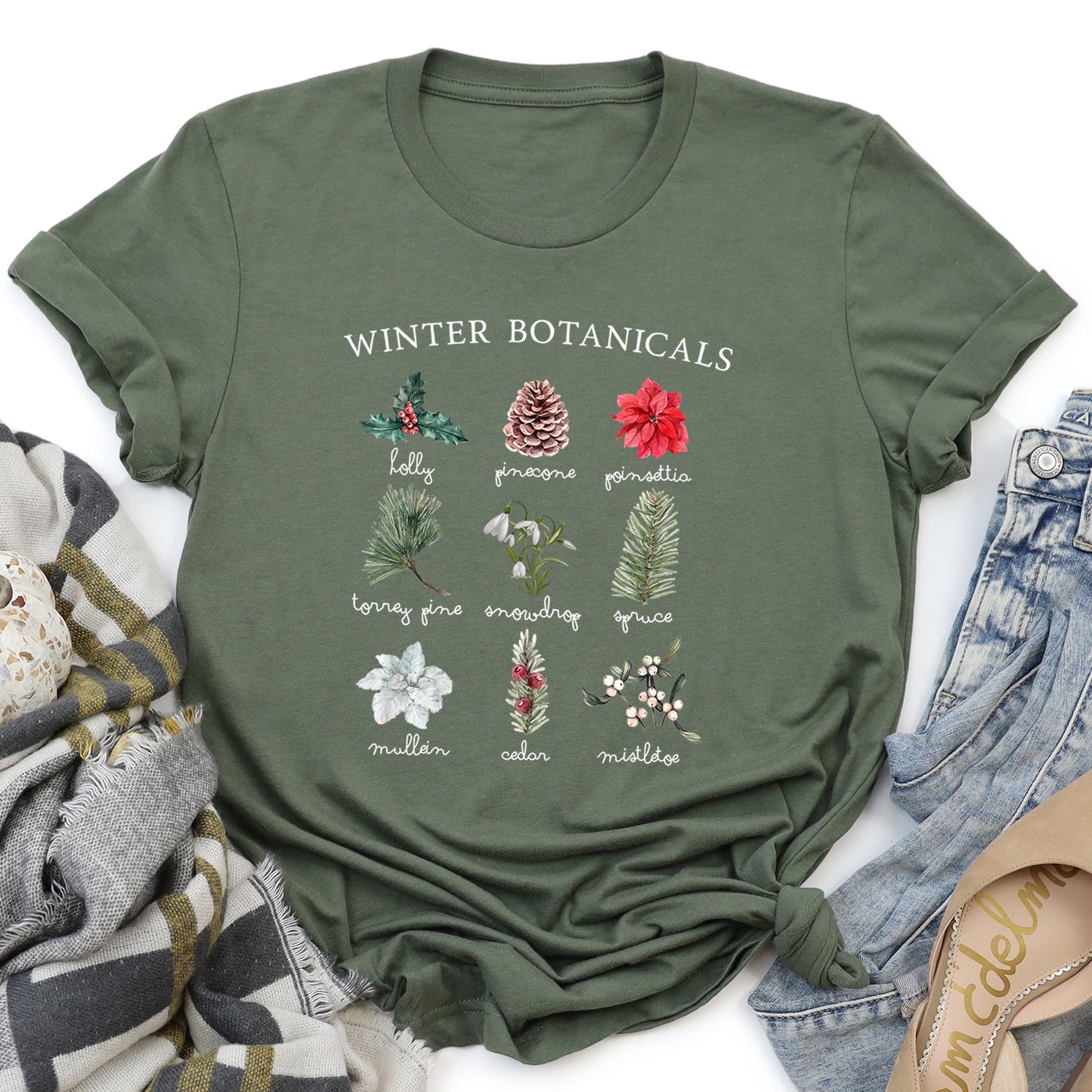 Winter Botanicals, Holly, Poinsettia, Pine Tree Super Soft Tshirt