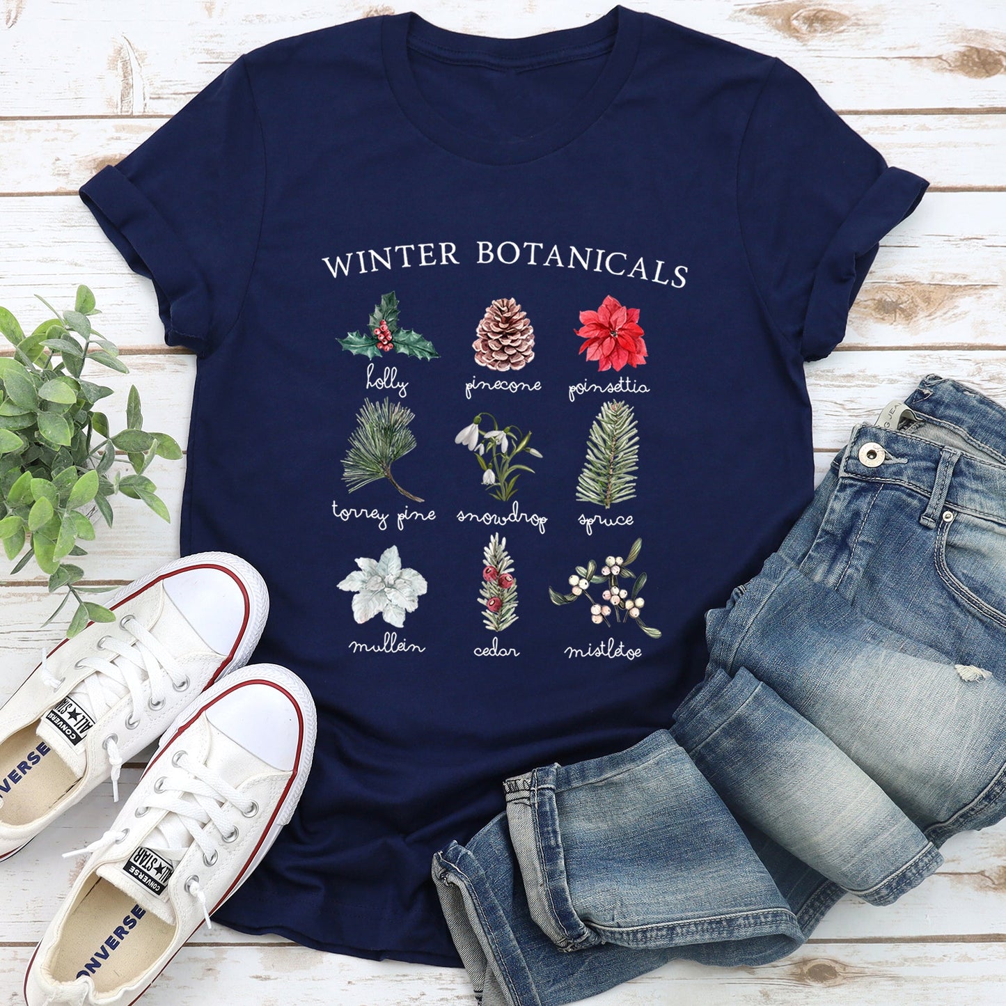 Winter Botanicals, Holly, Poinsettia, Pine Tree Super Soft Tshirt