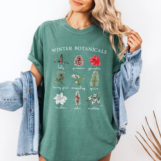 Winter Botanicals, Holly, Poinsettia, Pine Tree, Winter, Snow, Xmas Tshirt Comfort Colors T-Shirt