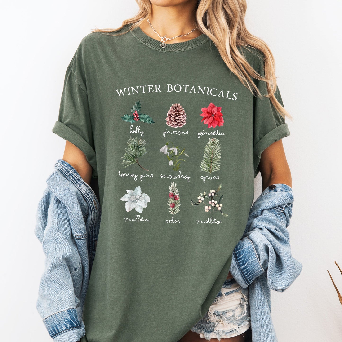 Winter Botanicals, Holly, Poinsettia, Pine Tree, Winter, Snow, Xmas Tshirt Comfort Colors T-Shirt