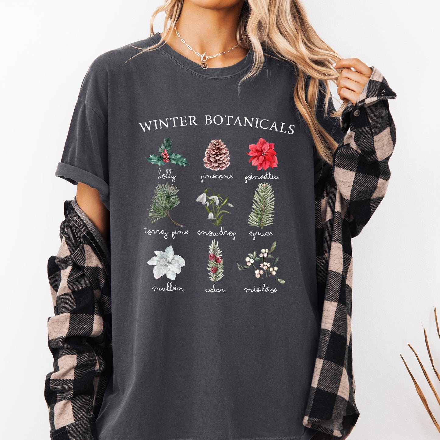 Winter Botanicals, Holly, Poinsettia, Pine Tree, Winter, Snow, Xmas Tshirt Comfort Colors T-Shirt