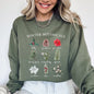 Winter Botanicals, Holly, Poinsettia, Pine Tree, Winter, Snow, Xmas Sweatshirt